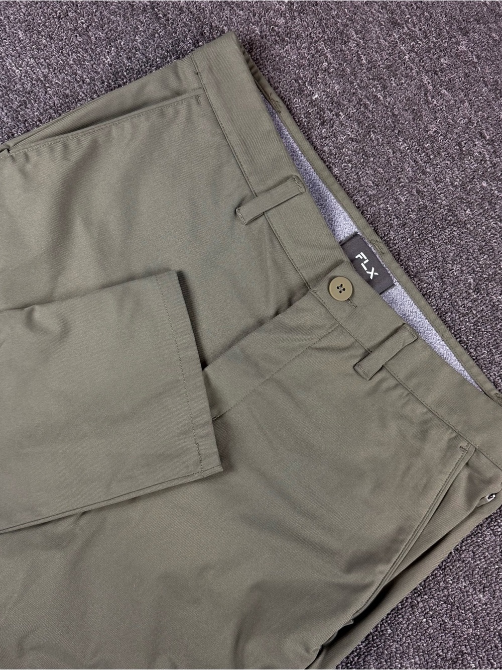 FLX Pants Mens 32x30 Olive/Army Green Premium Flat Front Slim Stretch